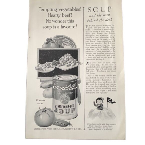 Vintage 1927 Campbell’s Soup Vegetable Beef Ad Advertisement - Picture 1 of 5
